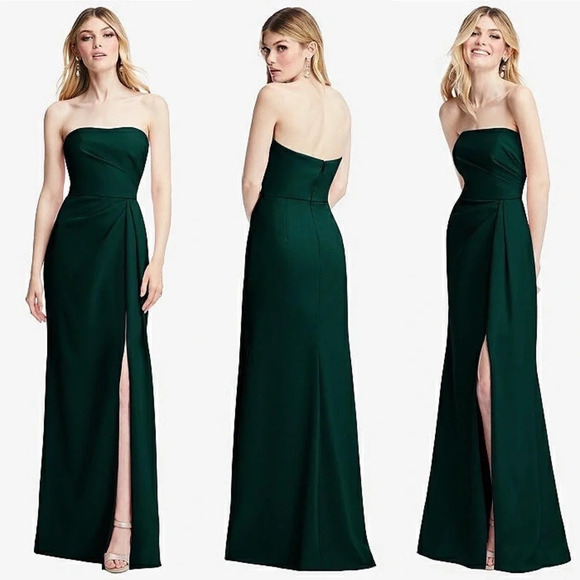 NWOT After Six Strapless Pleated Faux Wrap Trumpet Gown in Evergreen, size 2 - Picture 1 of 12